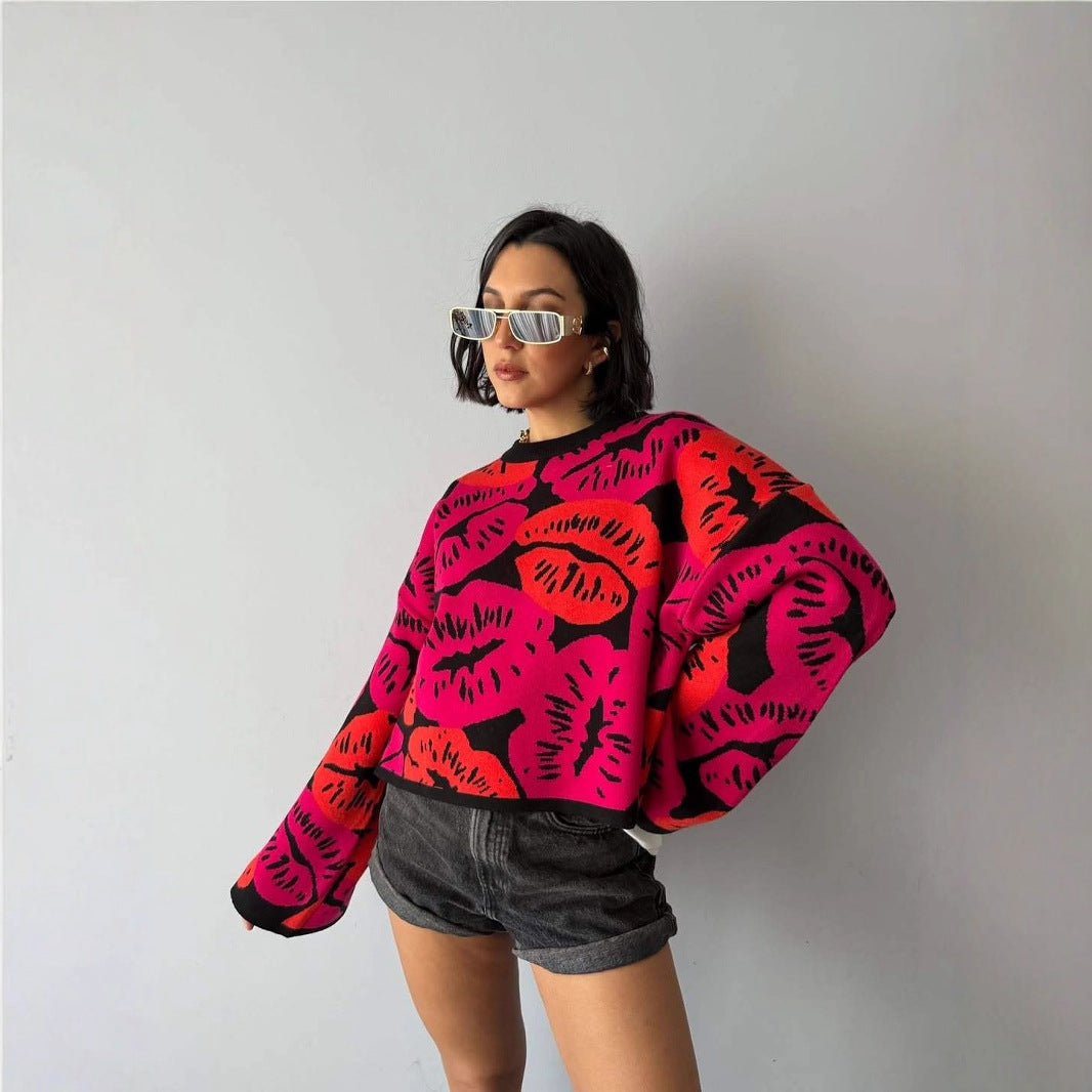 Damer fashionabel sweater med farverigt printdesign Stilla