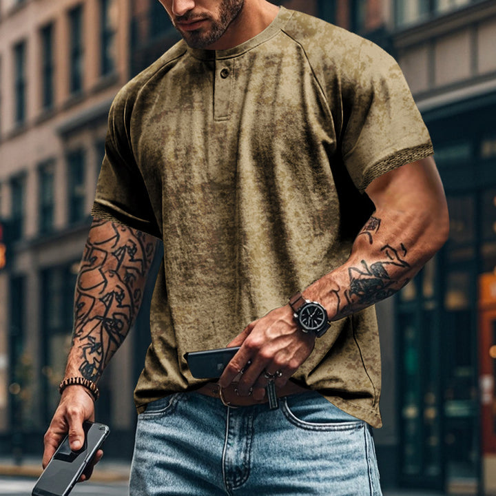 Herrer afslappet Henley T-shirt med moderne knapliste design og struktureret overflade Stilla