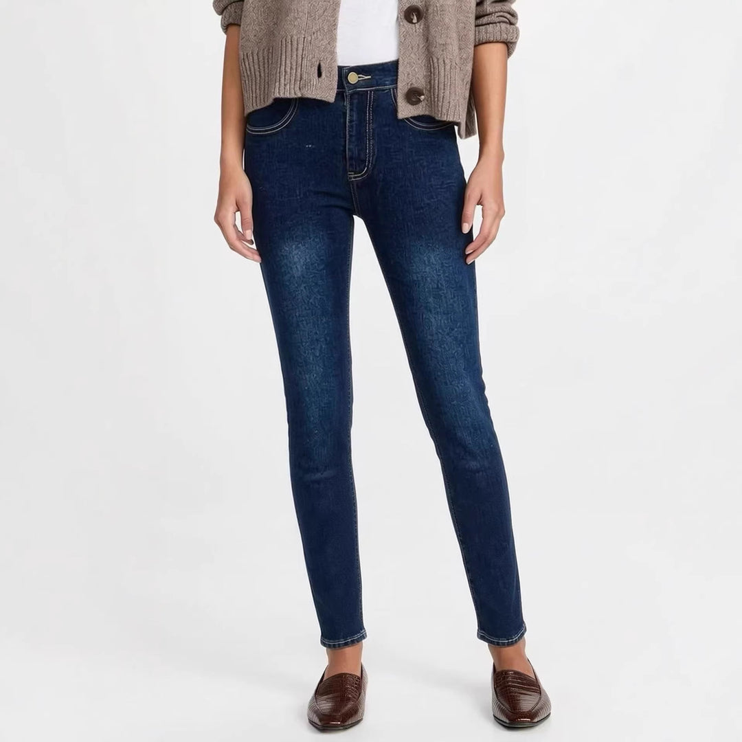 Dame Skinny Jeans i moderne Used-Look med høj talje og elastisk stretch Skovae