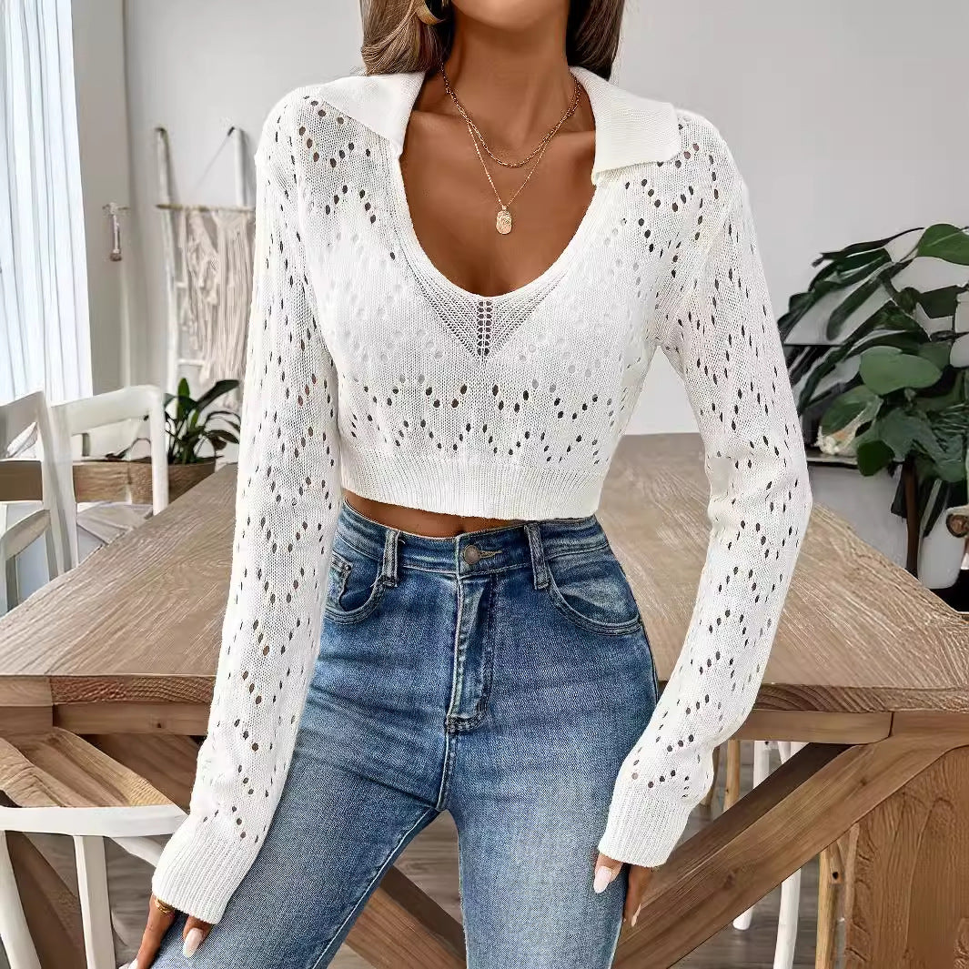 Dame forkortet strikpullover med øsen design Stilla