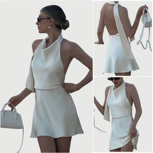 Damekjoler med halter-design og elegant udskæring samt legesygt slids Skovae