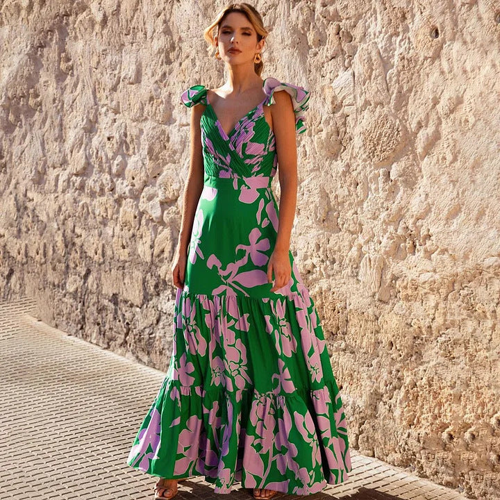 Dame one-piece badedragt med voluminøse flæser og blomstret design Skovae