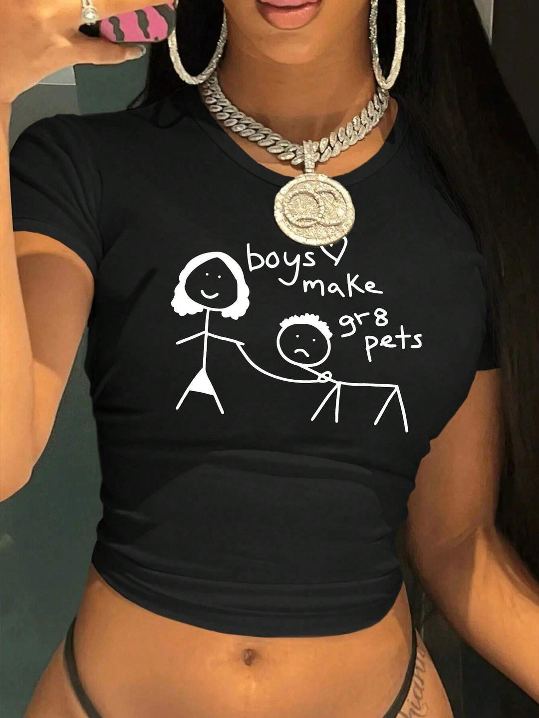 Dame Crop-T-Shirt med kreativt bjørnemotiv og sjovt citat Skovae