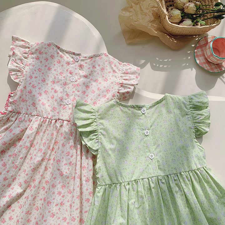 Pige Volangstoff Blomster Smocked Kjole Stilla