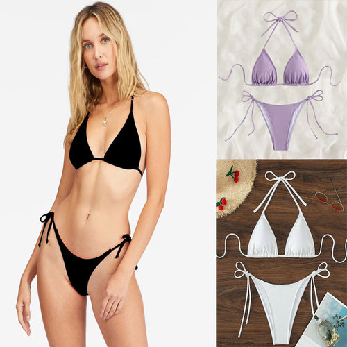 Dame trekant-bikini med justerbare bindebånd og høj udskæring Skovae