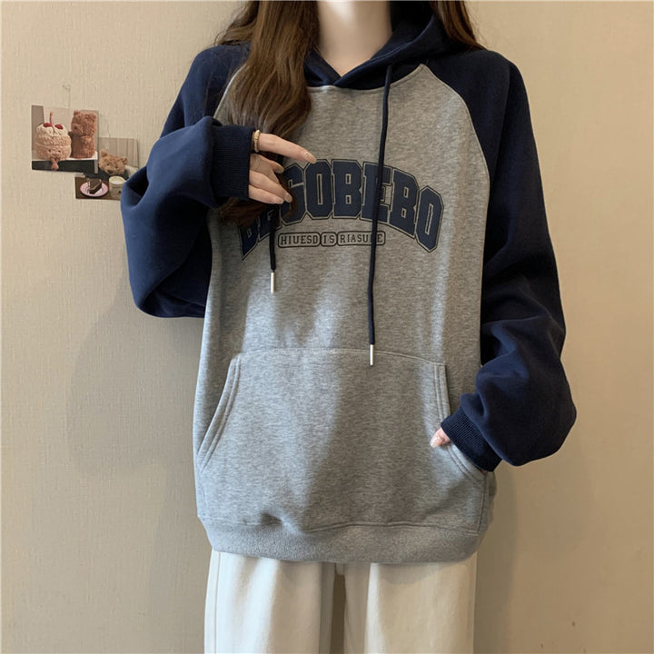 Dame Casual Oversized Grafisk Hoodie med Kontrastærmer Stilla