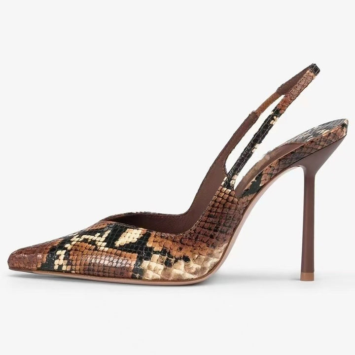Dame Slingback Stiletto Hæle med struktureret Python-print Stilla