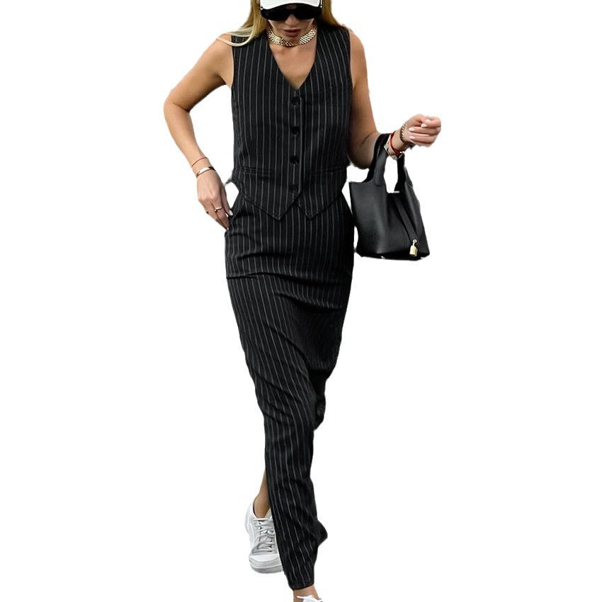 Dame maxikjole med elegant vest og stilfuldt snit Stilla