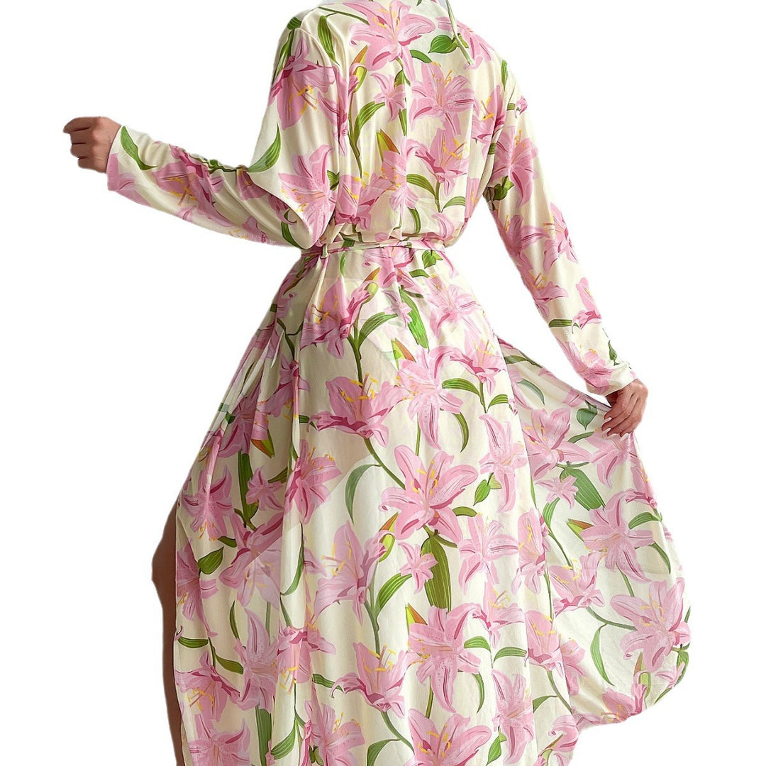 Dame Sommer-Kimono med blomstret design og afslappet bindebælte Stilla