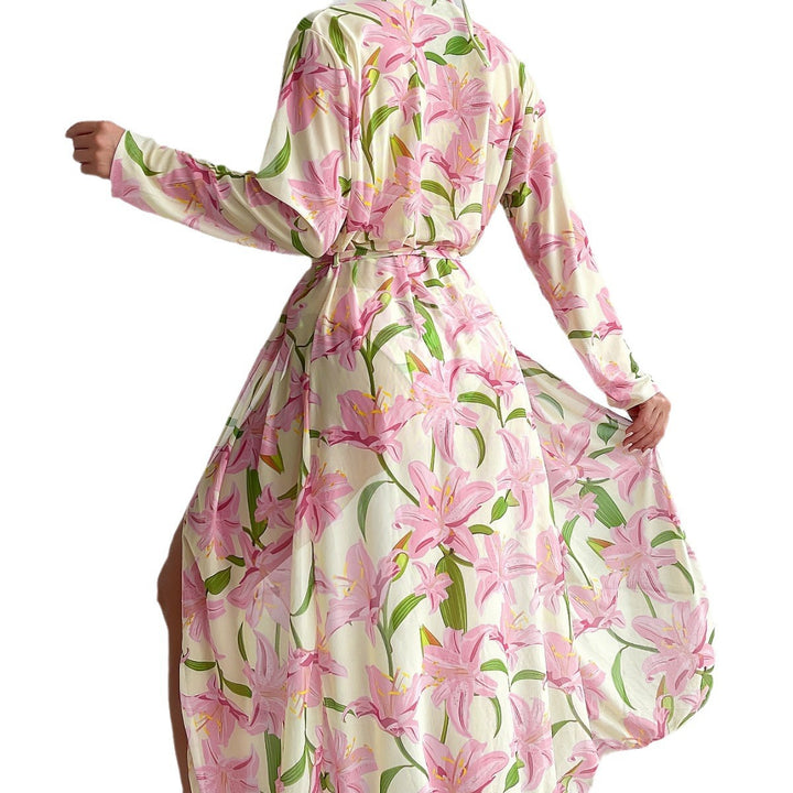 Dame Sommer-Kimono med blomstret design og afslappet bindebælte Stilla