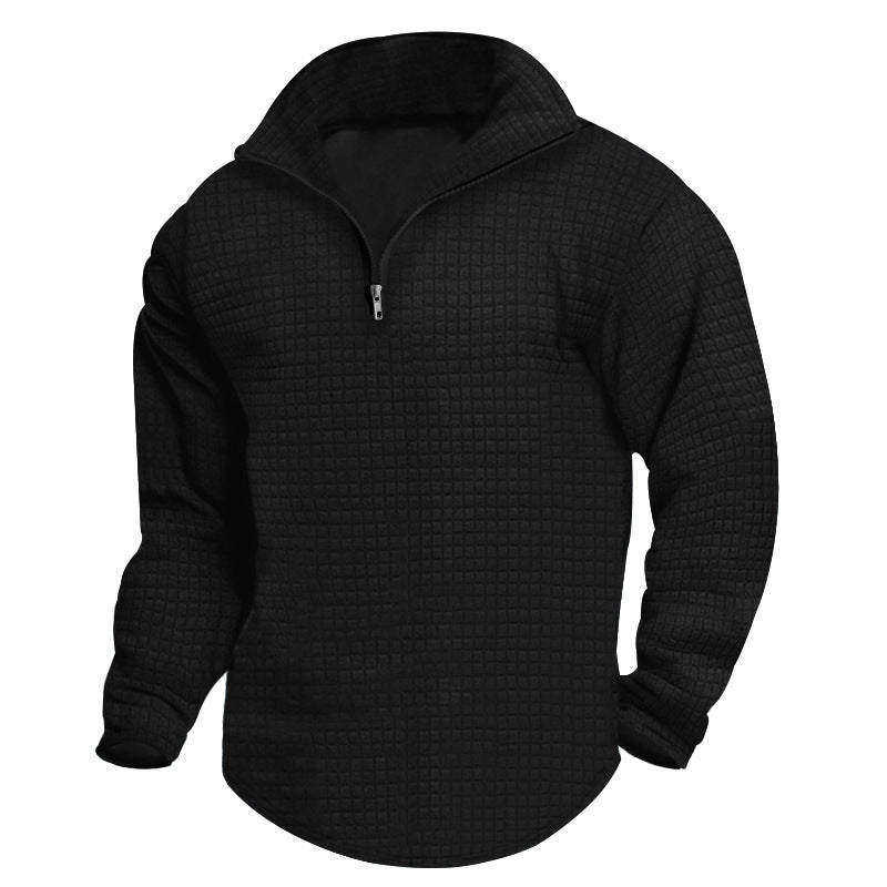 Herrer nan Stehkrave-sweatshirt med kvadratisk struktur og kort frontzip Skovae