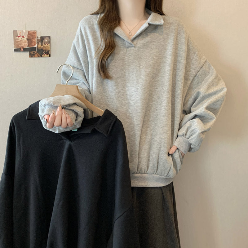 Dame Relaxed Fit Polo Style Sweatshirt med Ballonærmer Stilla