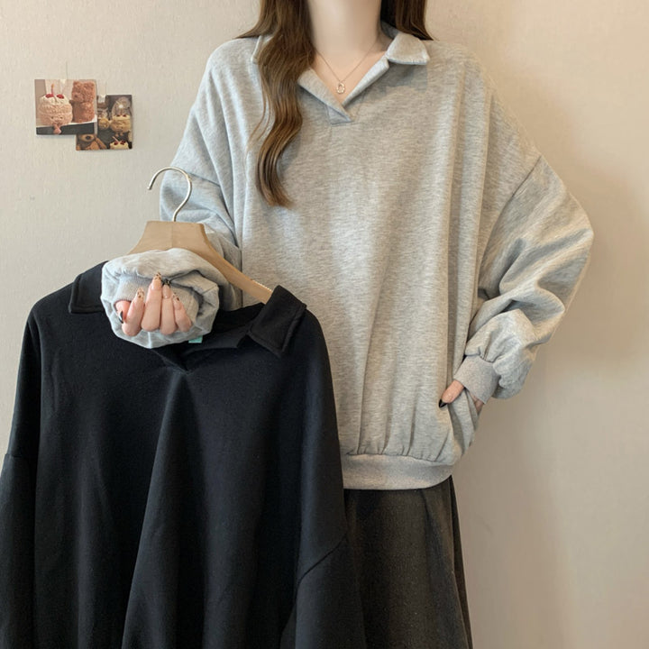 Dame Relaxed Fit Polo Style Sweatshirt med Ballonærmer Stilla