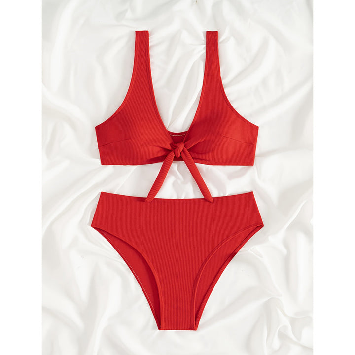 Dame ribben-høj talje-knude-bikini-sæt Stilla