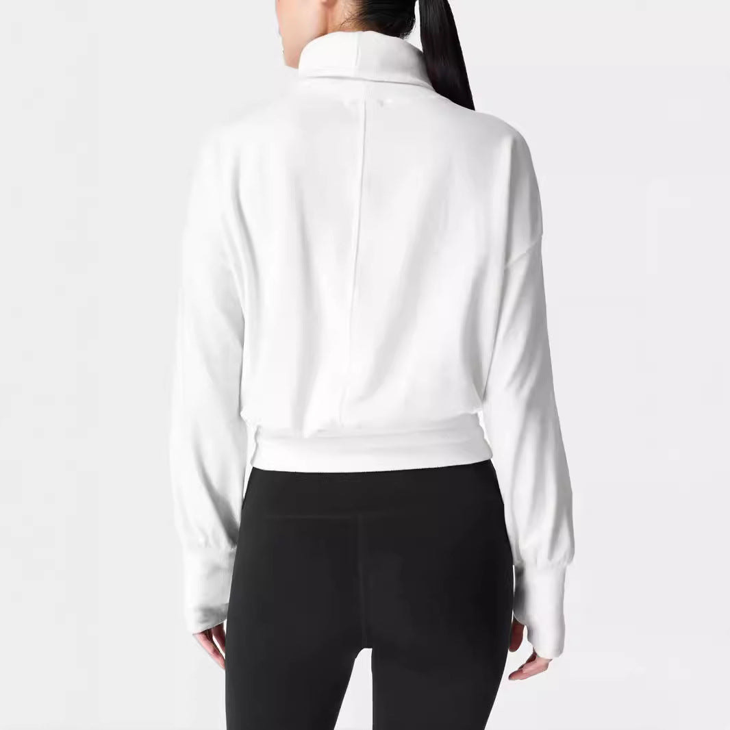 Dame hyggelig sweatshirt med høj krave og praktiske rynkeelementer Stilla