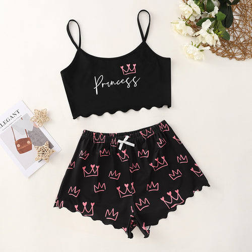 Dame loungewear-sæt med krone-motiv Stilla