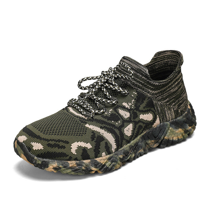 Unisex nan strikket sokkensneaker med camouflage-motiveret, støddæmpende profilsål Skovae