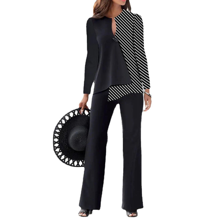 Dame elegant blazer sæt med asymmetrisk snit og stribet mønster Stilla