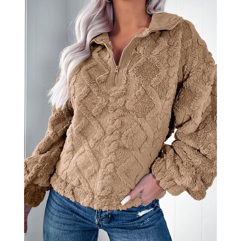 Kvinders hyggelige fleece sweatshirt med højt krave og lynlås Stilla