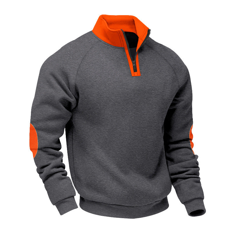 Herren halvlyn-hoodie fleecepullover med stående krave raglanærmer og albuebetræk Skovae