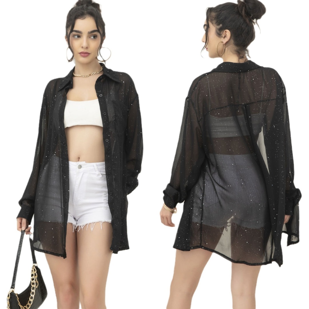 Dame Gennemsigtig Funklende Cover-Up Bluse Stilla