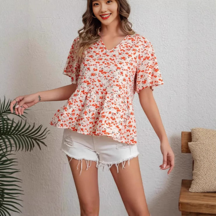 Dame Floral Peplum Bluse Stilla