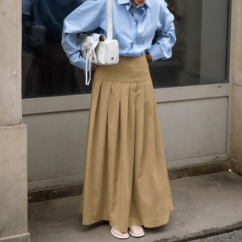Dame maxikjole med elegante folder og høj talje Stilla