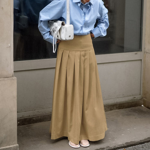 Dame maxikjole med elegante folder og høj talje Stilla