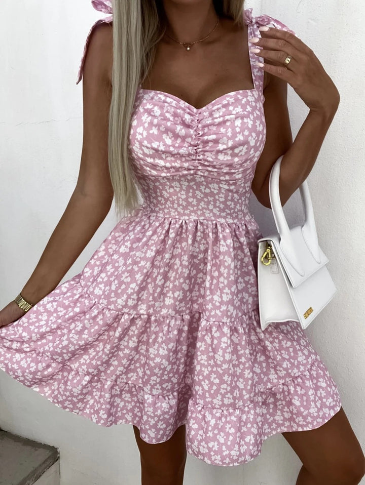 Dame Floral A-line Mini Kjole med Volang Kant Stilla