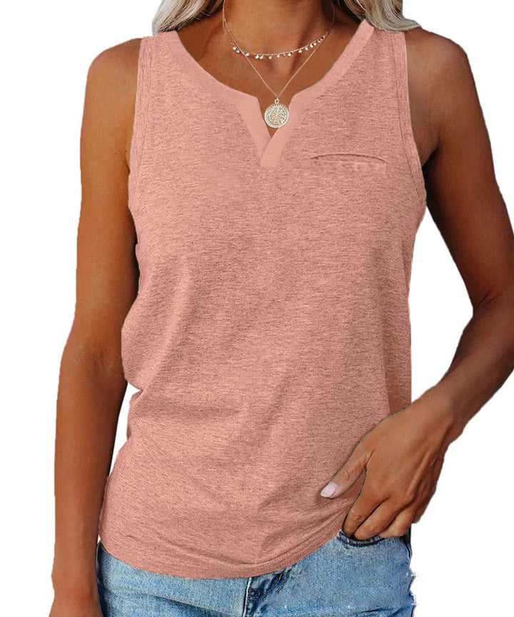 Dame afslappet V-hals tanktop med lomme Stilla