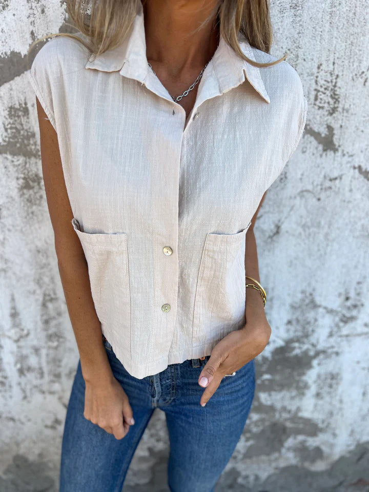 Dame Button-Up Ärmløs Utility Top Stilla