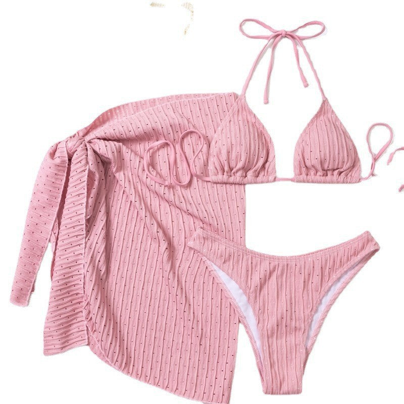 Dame trekant-bikini med elegant indpakningsnederdel Skovae