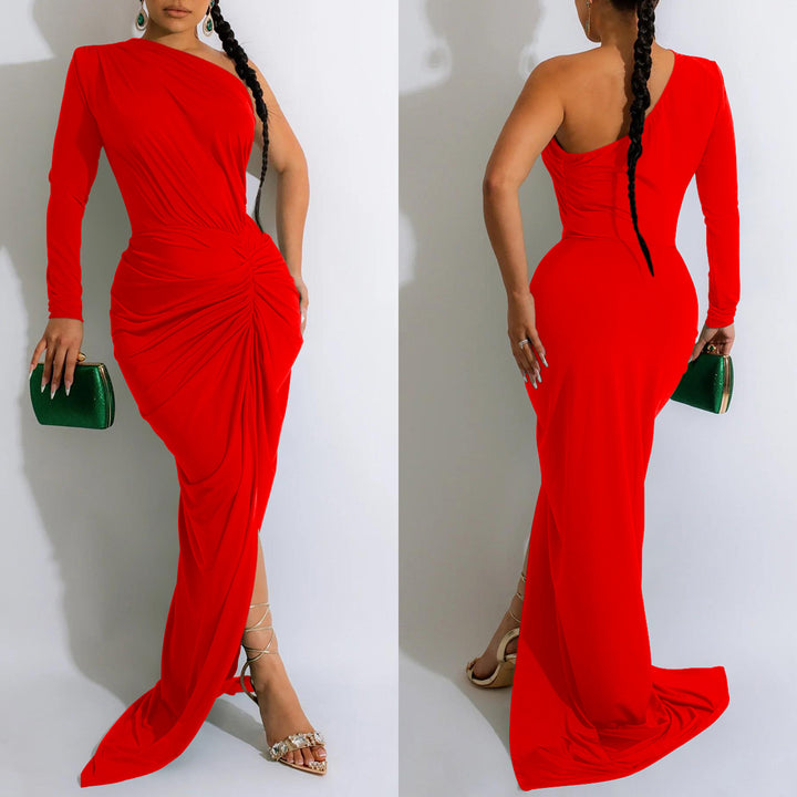 Dame elegant vikdress med asymmetrisk snit og glat drapering Stilla