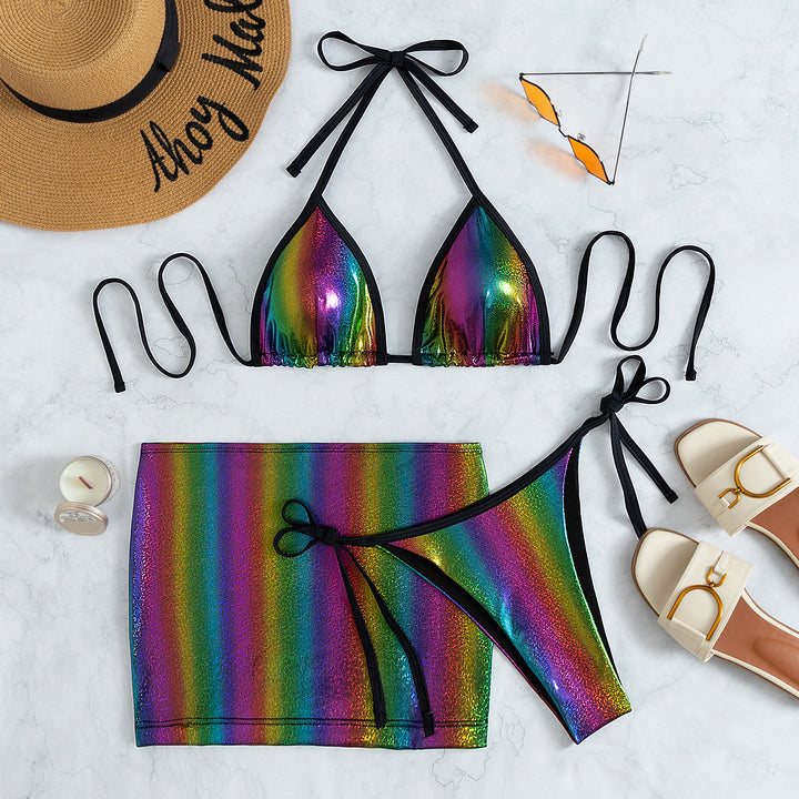 Dame triangel-bikini med trendy indpakningsskørt Skovae