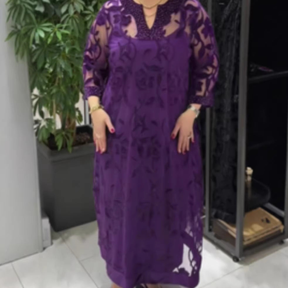 Kvinders elegante gennemsigtige maxi kjole med blonde detaljer Stilla