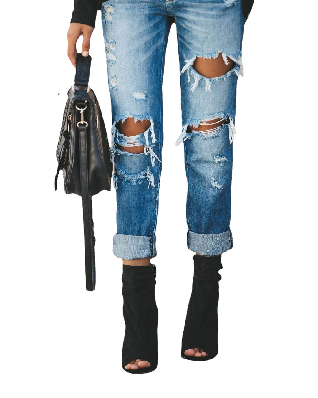 Dame Boyfriend Jeans med stilfulde Destroyed-detaljer og høj talje Stilla