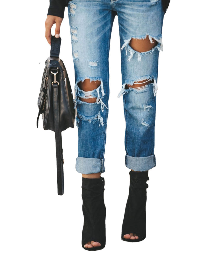 Dame Boyfriend Jeans med stilfulde Destroyed-detaljer og høj talje Stilla