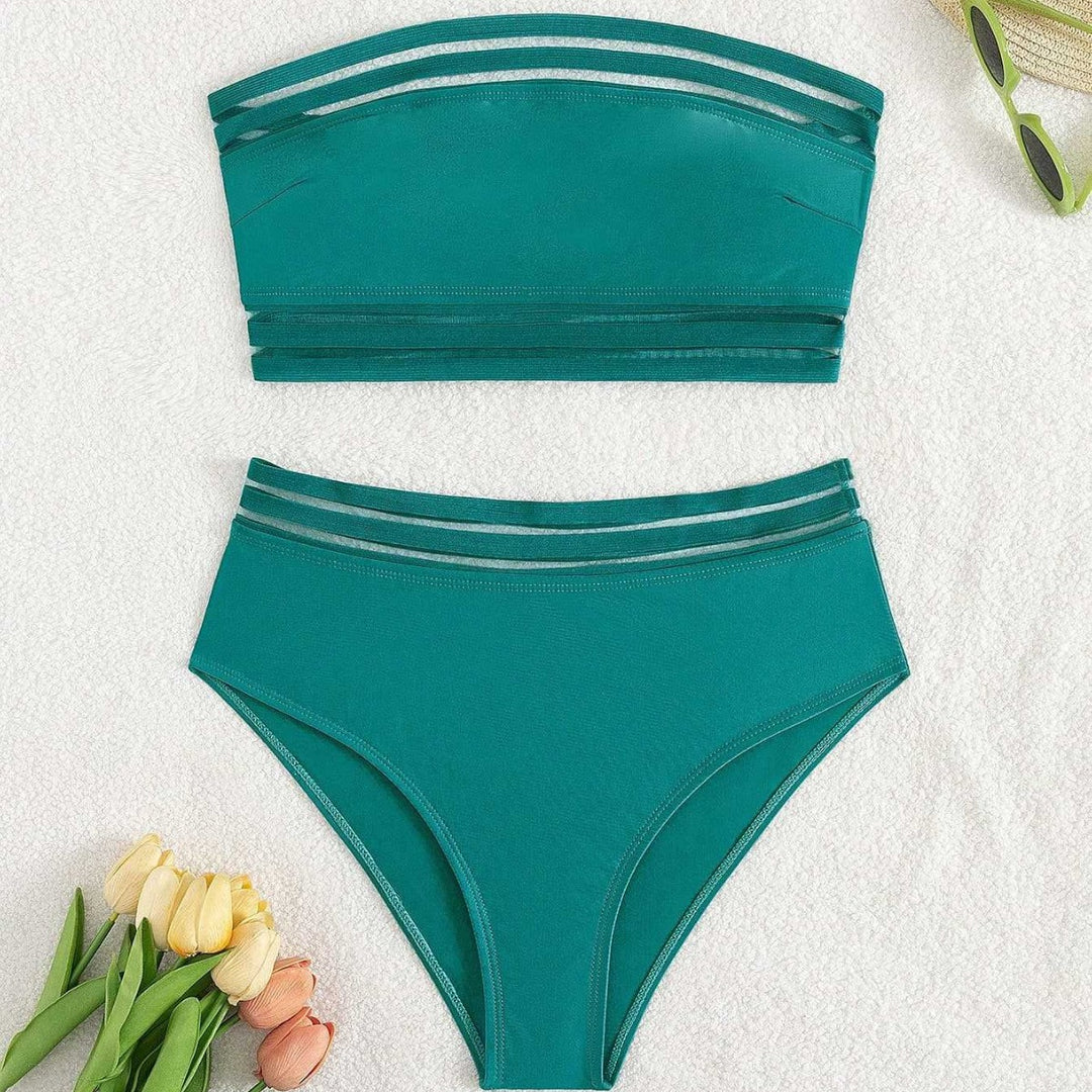 Dame Off-Shoulder Bikini-Sæt med høj talje Skovae