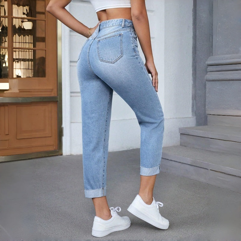 Dame Højtaljede jeans med frynset kant Skovae