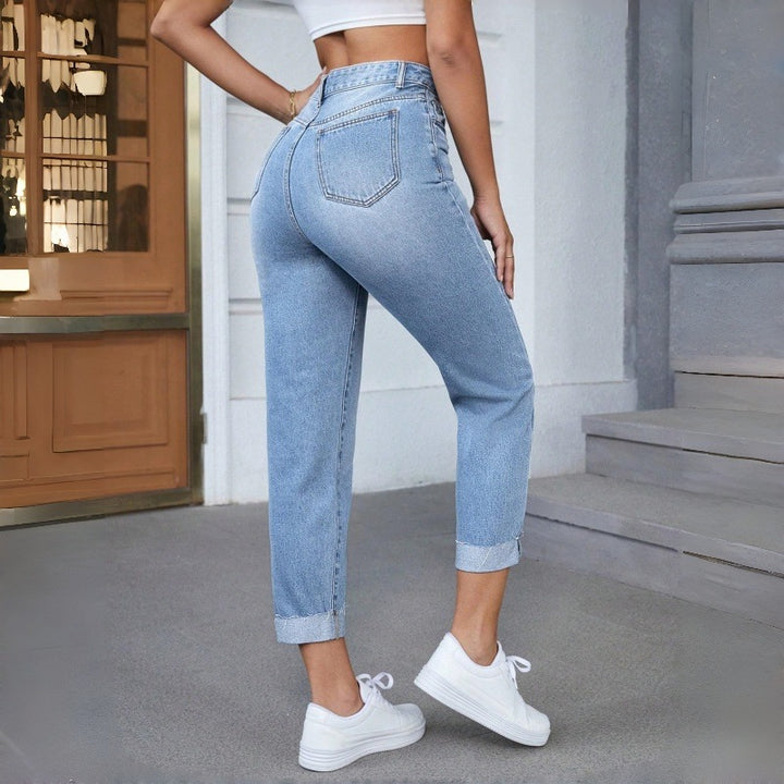 Dame Højtaljede jeans med frynset kant Skovae