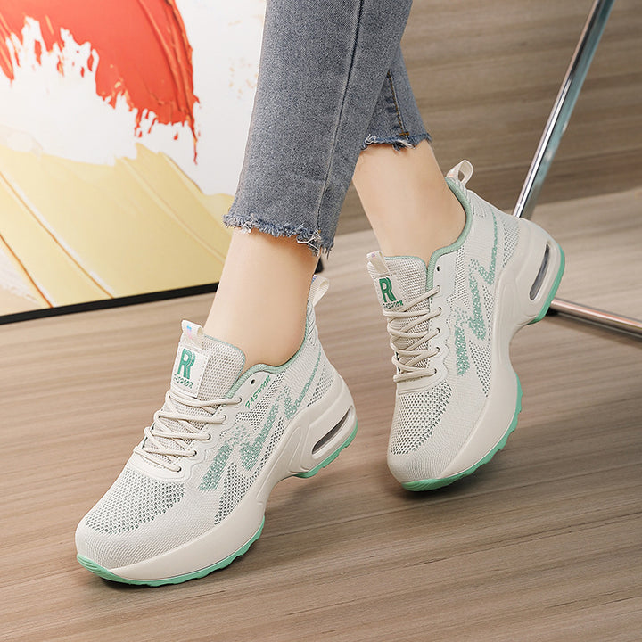 Dame nan moderigtige strik-fitness-sneakers med ergonomisk rocker-sål og indbygget dæmpningskammer Skovae