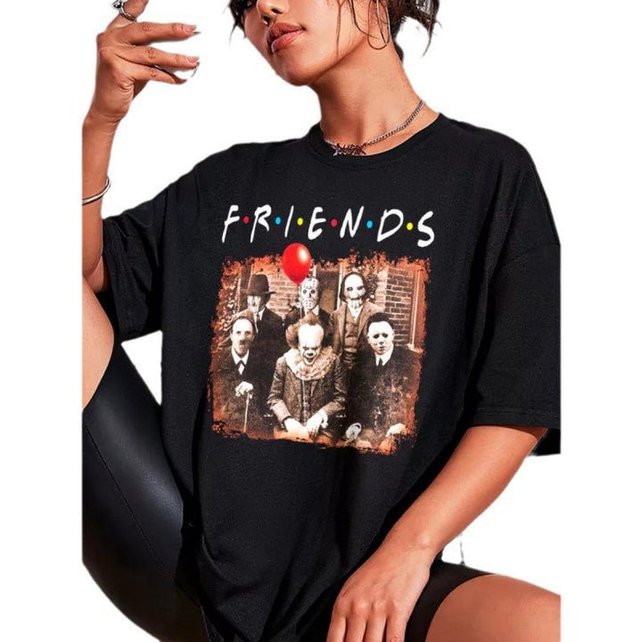 Dame T-shirt med kreativt horror-motiv og urbant design Stilla