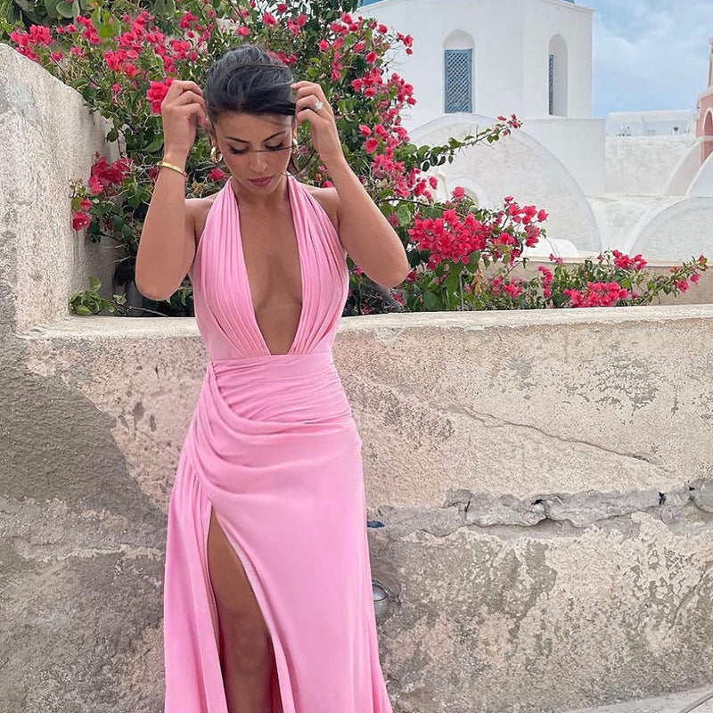 Dame Høj Slids Halter Maxi Kjole Stilla