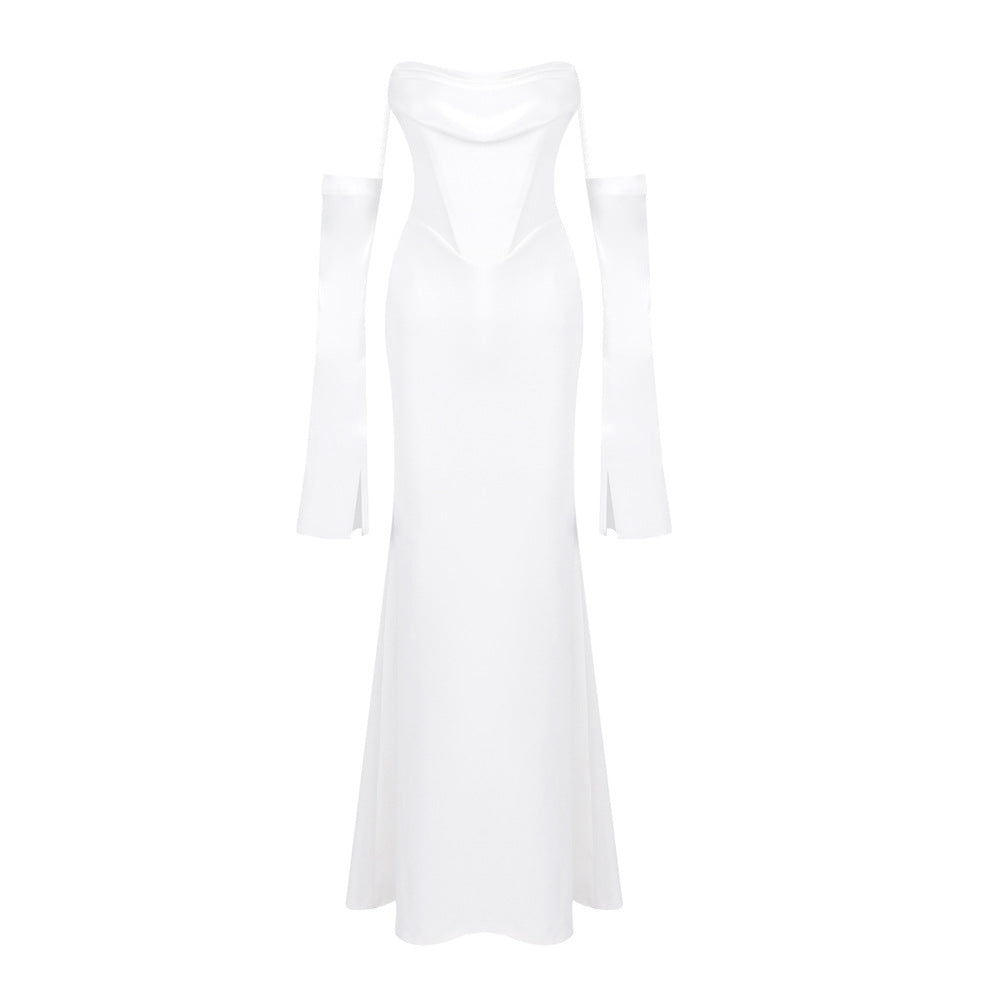 Dame Elegant Havfrue-Kjole med off-shoulder Design og lange ærmer Skovae
