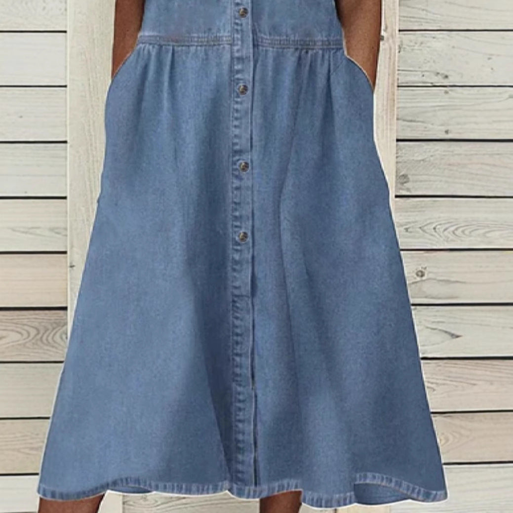 Dame Denim Skjorte Kjole med praktiske lommer og klassisk snit Stilla