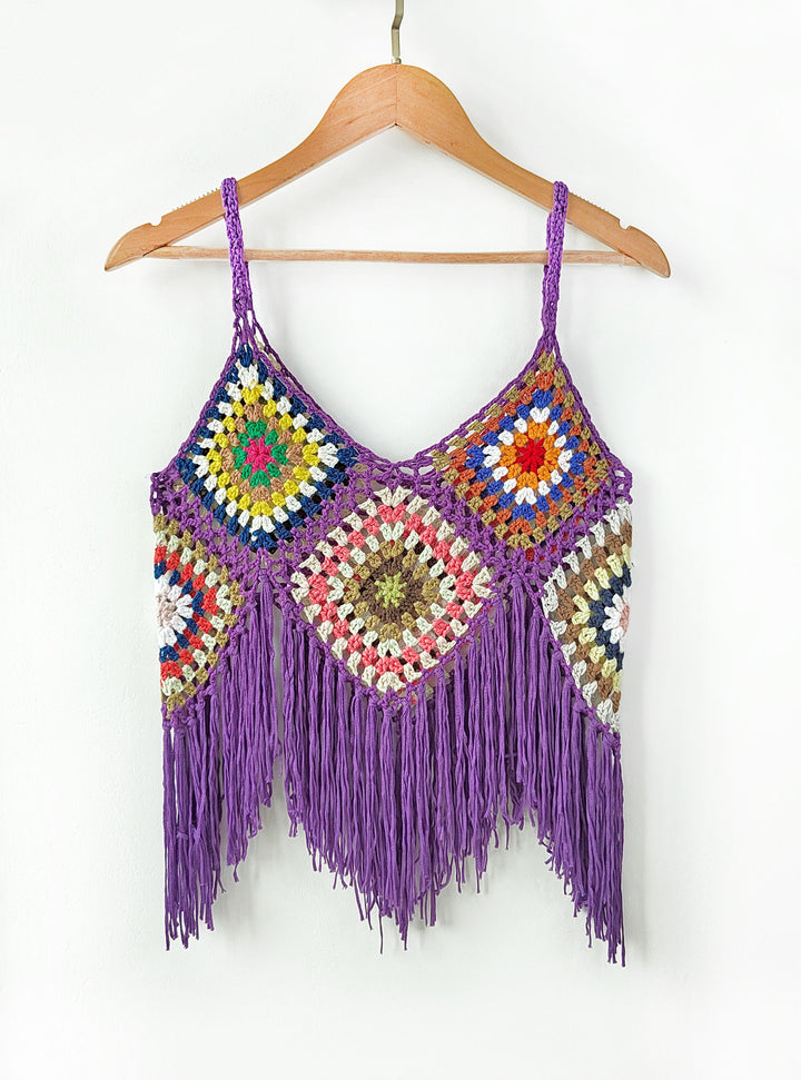 Dame hæklet Crop Top med frynse-detalje Stilla