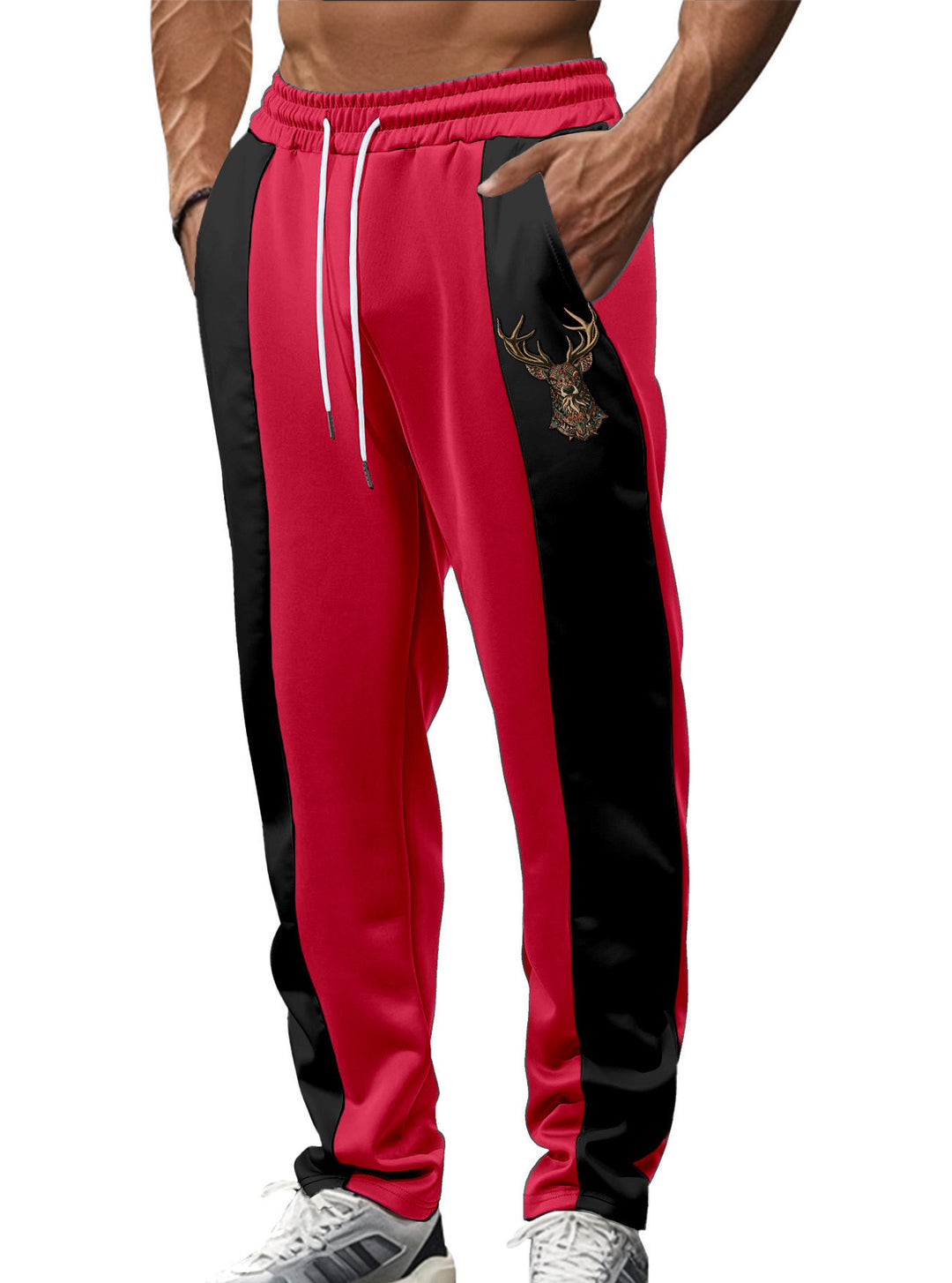 Herrer nan sporty Trackpants med sidelæns kontrastbånd elastisk bund snor og hjorte broderi Skovae