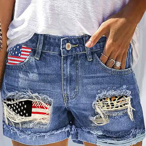 Dame Vintage Denim Shorts med Destroyed-Optik Stilla
