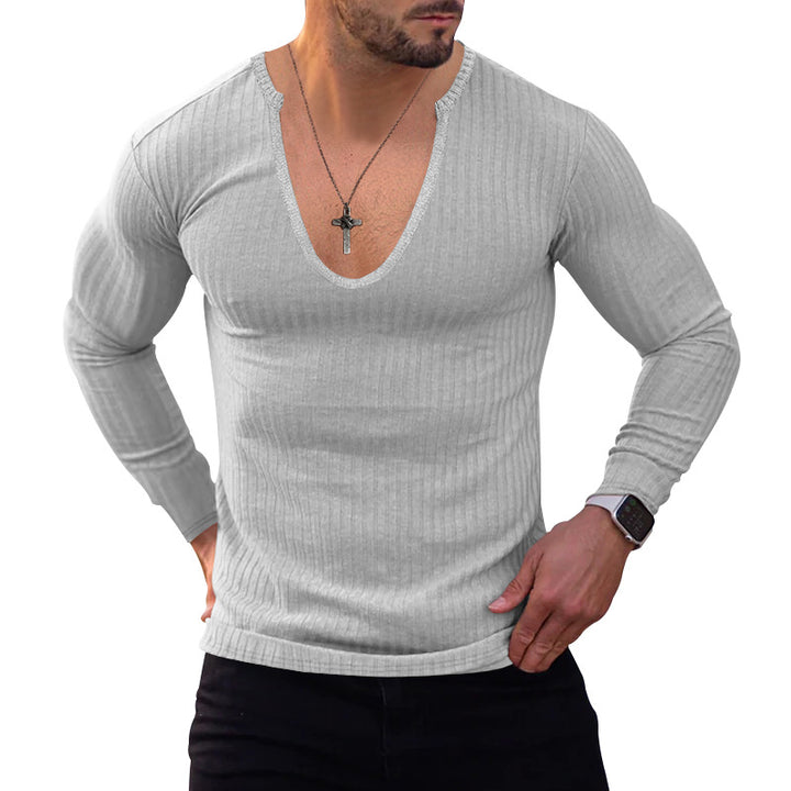 Herrer Langærmet Henley T-shirt med dyb V-hals og struktureret stof Stilla