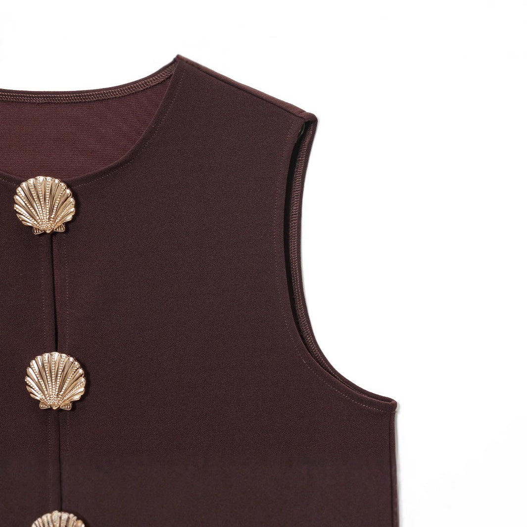 Dame Modest Vest med dekorative muslingeknapper Stilla